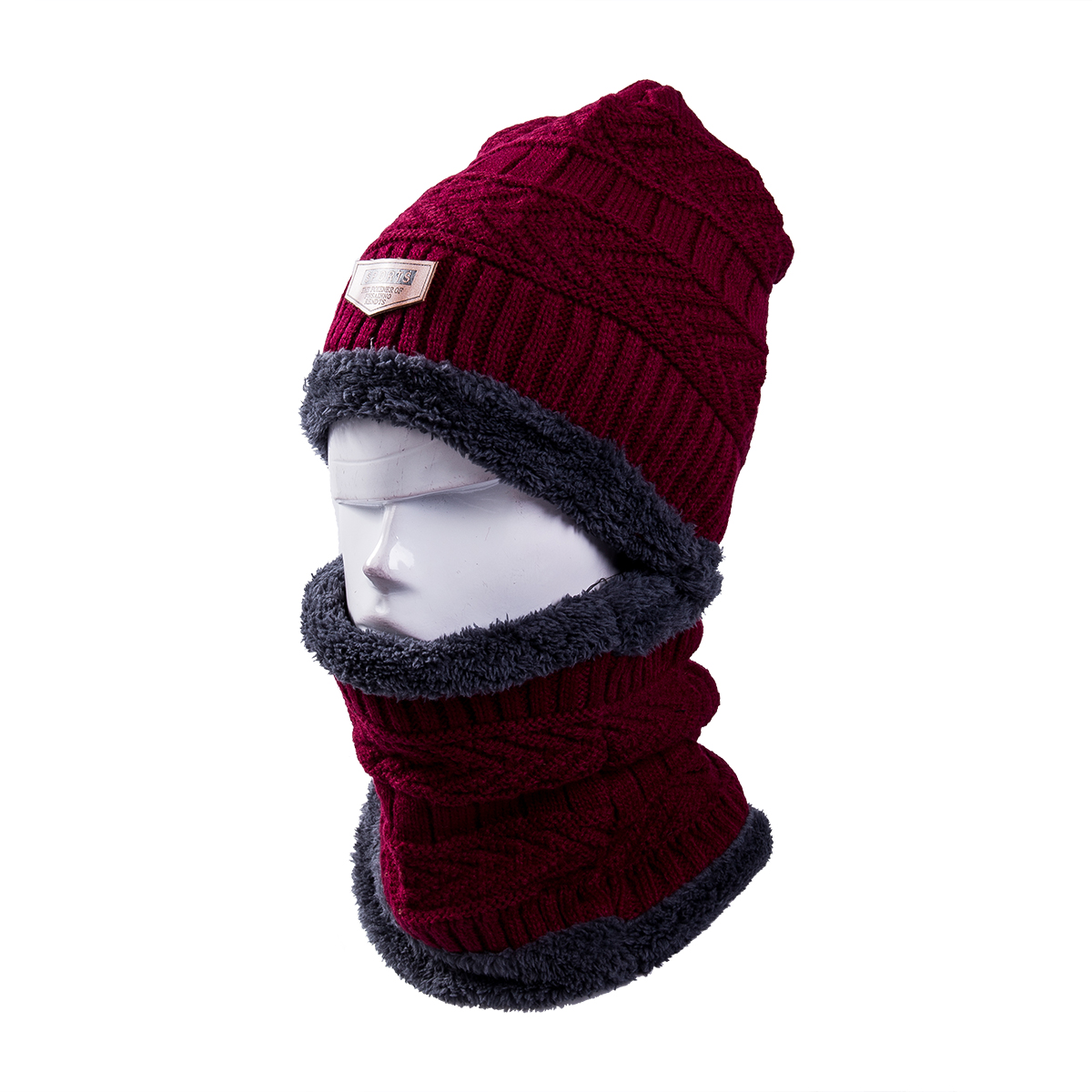 Juegos de gorro y bufanda abrigados de invierno para hombre, Set de bufanda de punto suave, gorros, gorros para mujer, gorros de punto Unisex, gorros de ganchillo, nueva: Borgoña