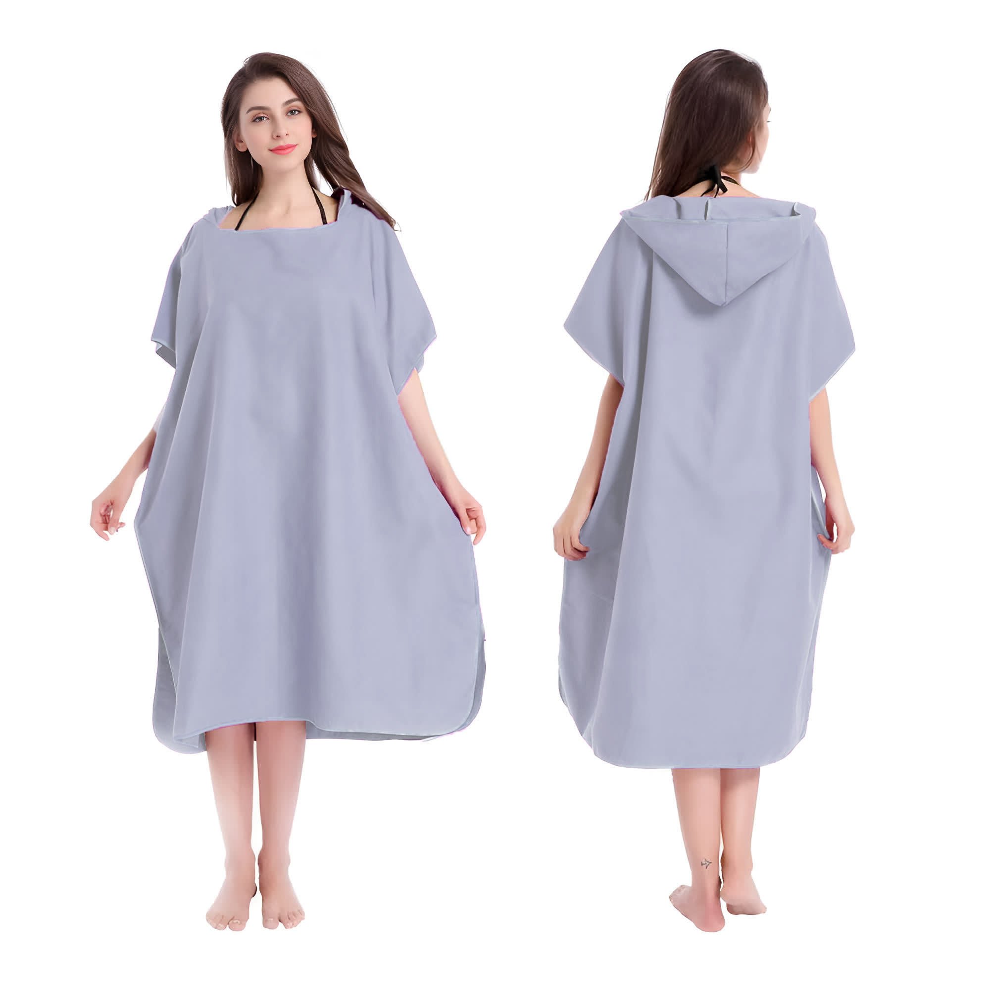 Mikrofaser-Kapuzenhandtuch für Männer und Frauen, Schwimmen, Strand, Reisen, schnell trocknend, Wickelmantel, Umhang, Badetuch, Bademantel, Surfen-Poncho, Sauna, Spielen: Licht Grau