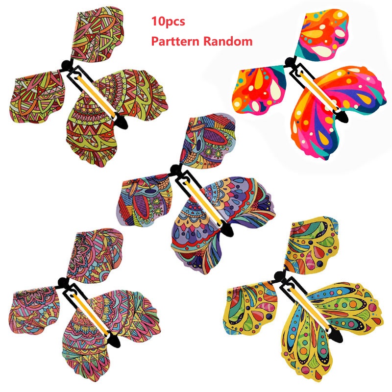 Mariposas voladoras mágicas, juguete de cuerda en el cielo, marcapáginas, tarjetas de felicitación, banda de goma alimentada, accesorios mágicos para niños, sorpresa: Azul oscuro