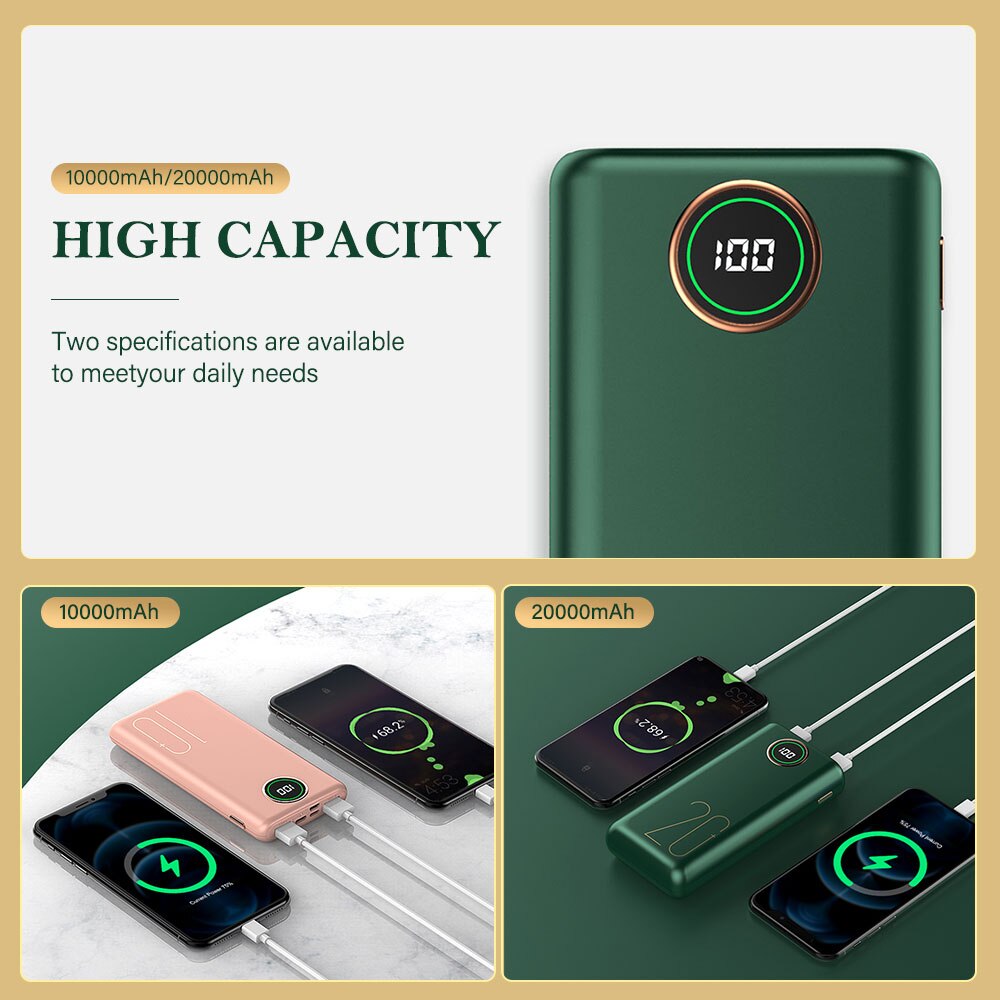 Power Bank 10000mAh 20000mAh QC3.0 4.0 20W PD Quick Charge Portable Battery Charger PoverBank With LED Display For iPhone Xiaomi