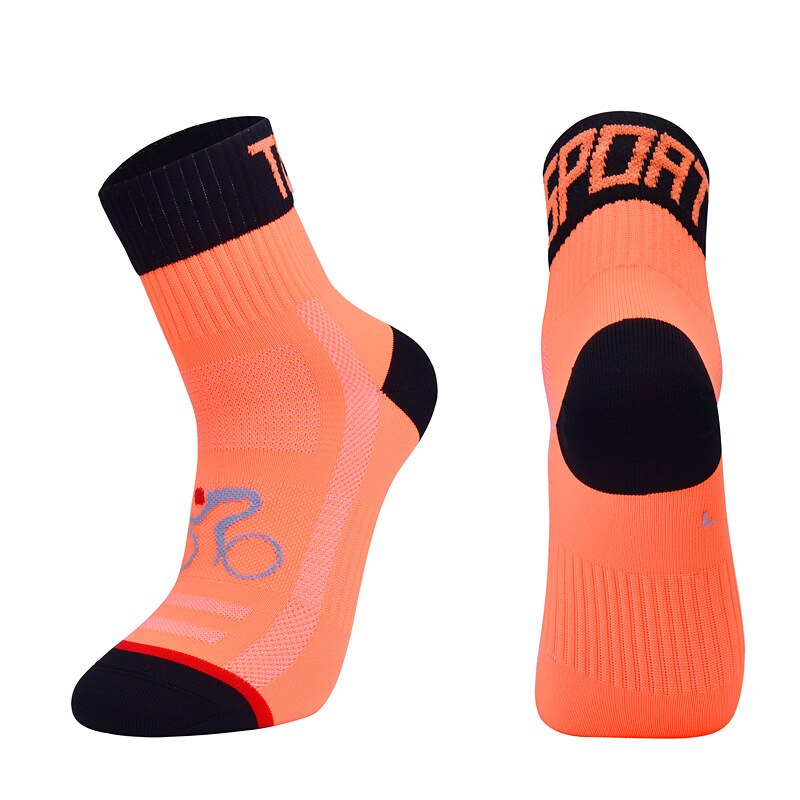 Cycling Socks Breathable Bicycle Socks Running Marathon Outdoor Fitness Socks Friction Resistant Absorb Sweat: Orange / M(35-38 code)