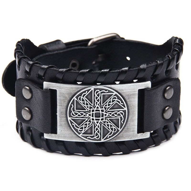 Toten Nordic Viking Odin Ierse Knot Bangle Voor Man Hand Geweven Brede Lederen Armband Verstelbare Armband Punk Sieraden: B
