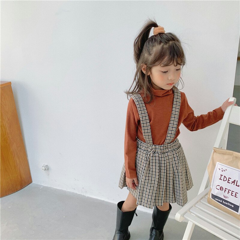 Autumn Girls Plaid Overalls Pants Baby Girl Jumpsuit Kids Winter Warm Fleece Overalls: skirt / 6
