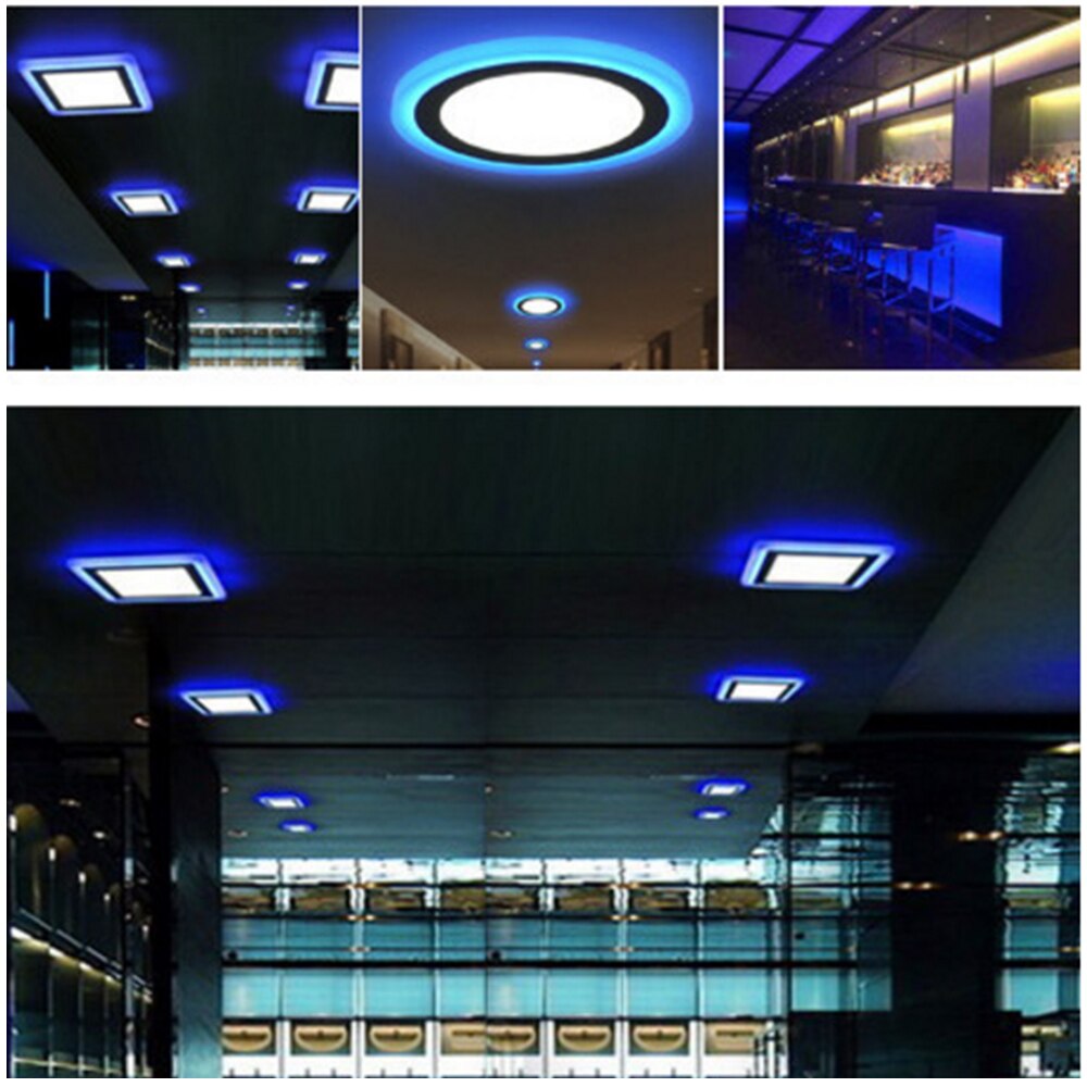 Ultra tyndt led-panellampe 6w 9w 16w 24w blå + hvid rund firkantet forsænket led-loftspanel lysindbygget downlight  ac85-265v