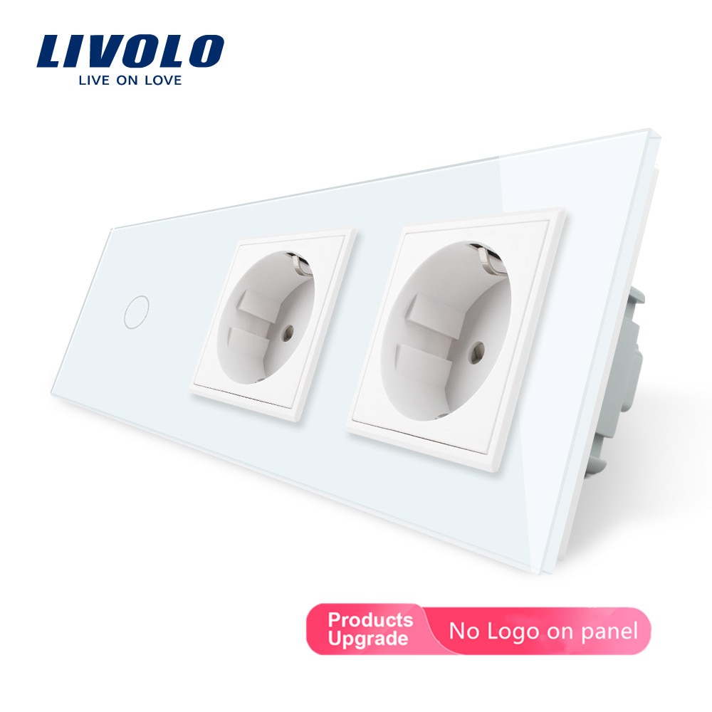 Livolo Eu Standaard Stopcontact, Ac 220 ~ 250V,Crystal Glass Outlet Panel, 2Gang Muur Stopcontacten Met Touch Schakelaar