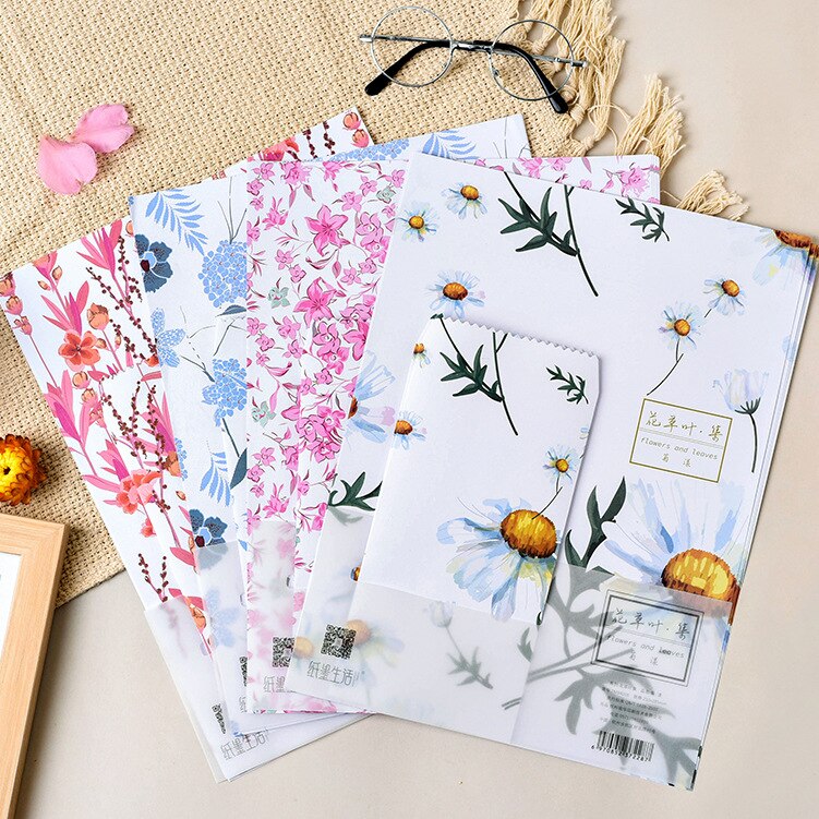 9 sztuk/zestaw 3 koperty + 6 arkuszy papier robić pisania nowość kwiat liść seria koperta na prezent biurowe