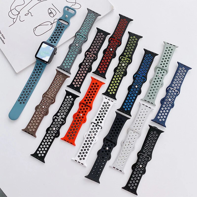 Bracelet de montre en silicone de sport de poignet de remplacement double pour la série Apple IWatch