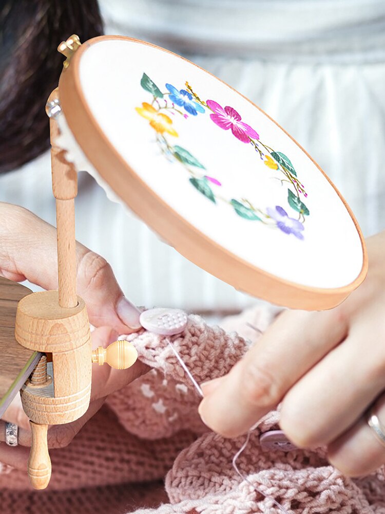 Wooden Embroidery Stand 360 Rotating Adjustable Desktop Stand Cross Stitch Rack Frames Embroidery Hoop Wood Cross Stitch Amazing