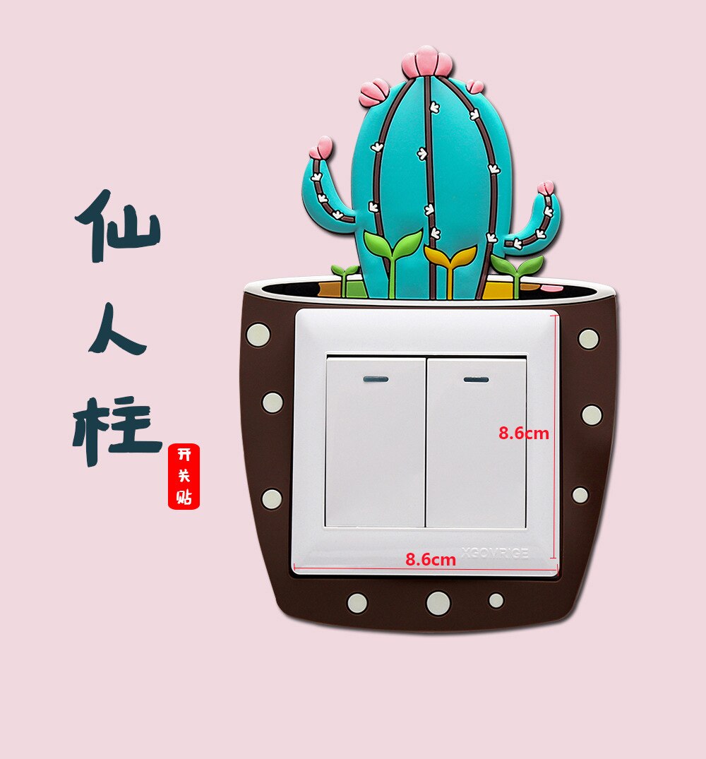 1 stk/sæt kaktus tegneserie lyskontakt klistermærke soveværelse indretning 3d silikone switch cover søde planterum dekoration wallstickers