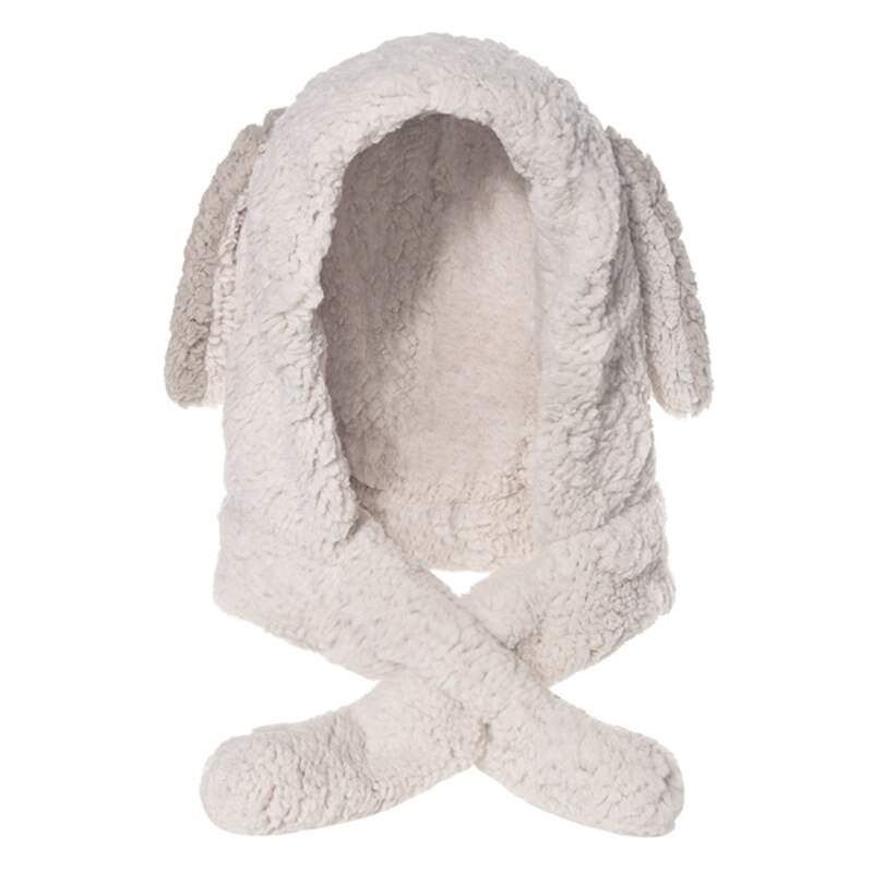 Winter warme capuchon lange sjaal muts puppy hondenoren pluizige pluche oorkleppen muts sjaal: Donkergrijs