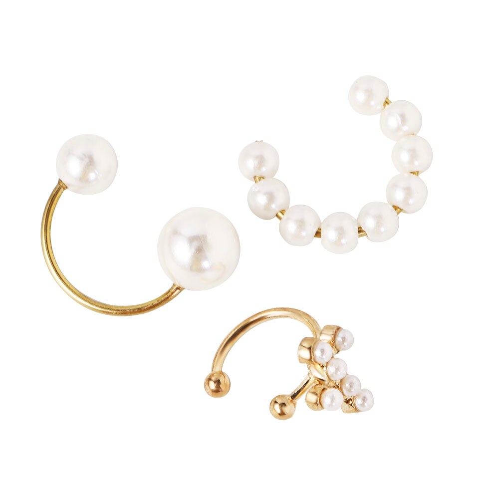 Brincos de pérola minimalista 3 de pçs/sets, pulseira de pérolas cruz sem piercing elegante, joias para mulheres