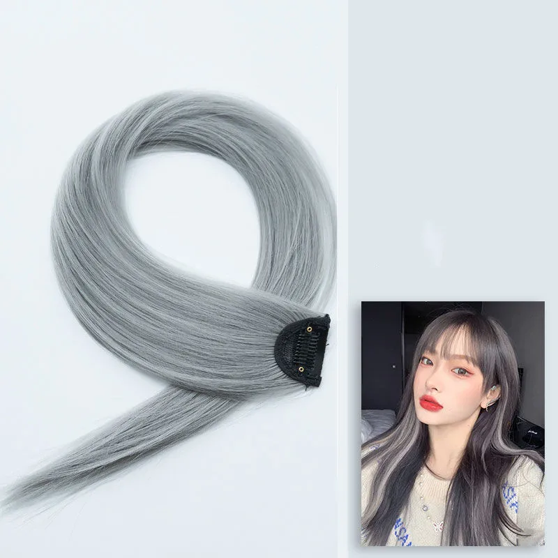 60cm postizo horquilla extensión de cabello Clip en postizo largo recto colgante oreja peluca Clip extensiones de cabello sintético Accesorios: Gris claro