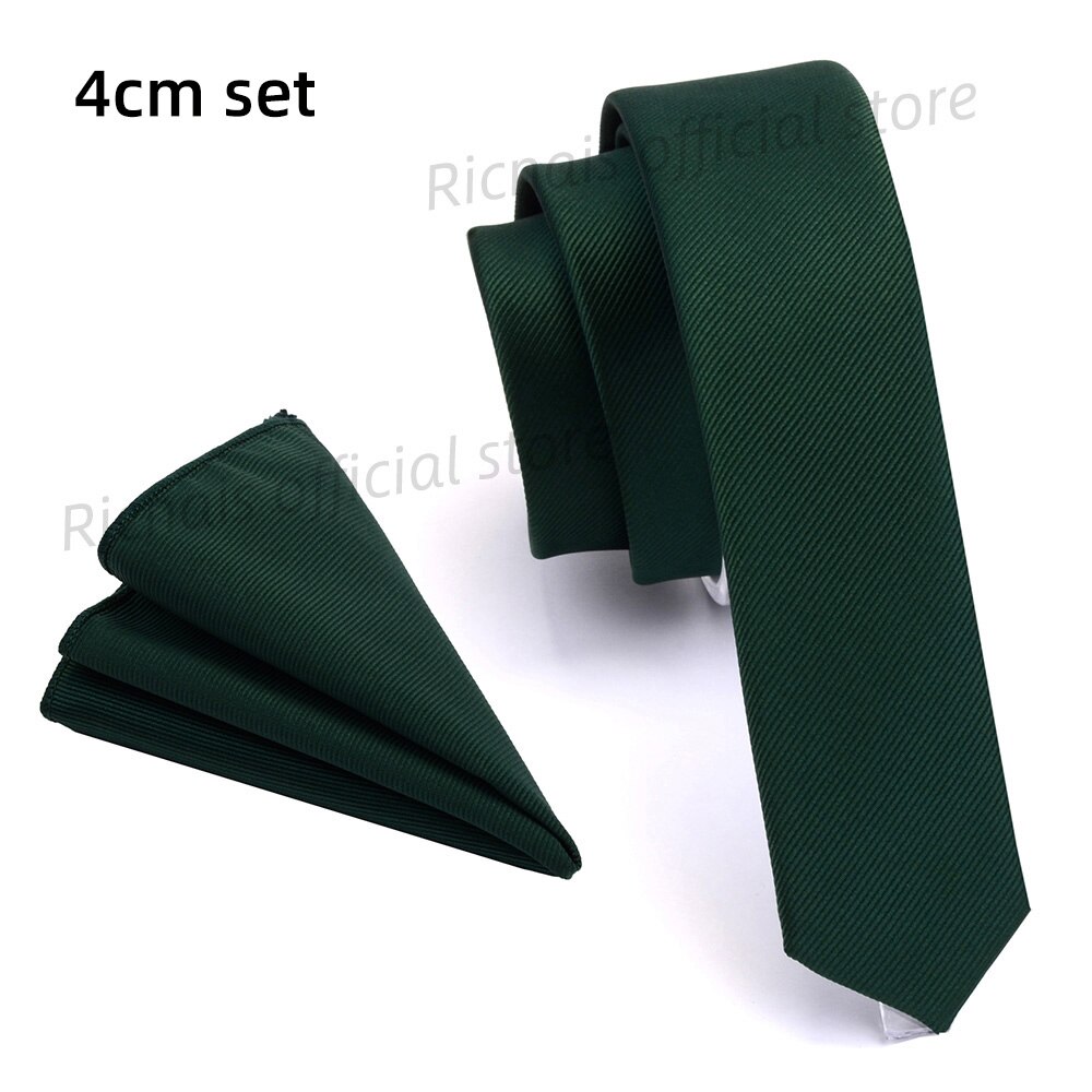 Ricnais-Corbata ajustada de 4cm para hombre, conjunto de pañuelo de Color liso rojo y amarillo, para y boda: Verde
