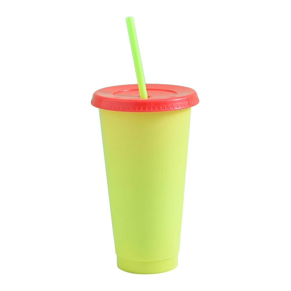 Color Changing Cold Drink Cups Reusable Temperature-Sensitive Plastic Colorful Coffee Cup with Lids and Straws: Yellow