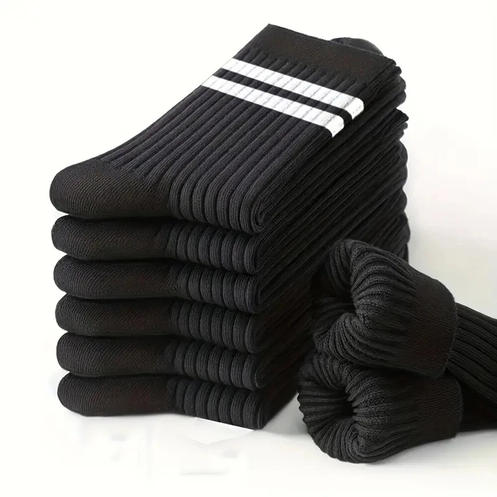6/10/15/20 Pairs Men Socks Spring Autumn Casual Black White Striped Socks Breathable Mid Tube Sock High Round Neck Socks