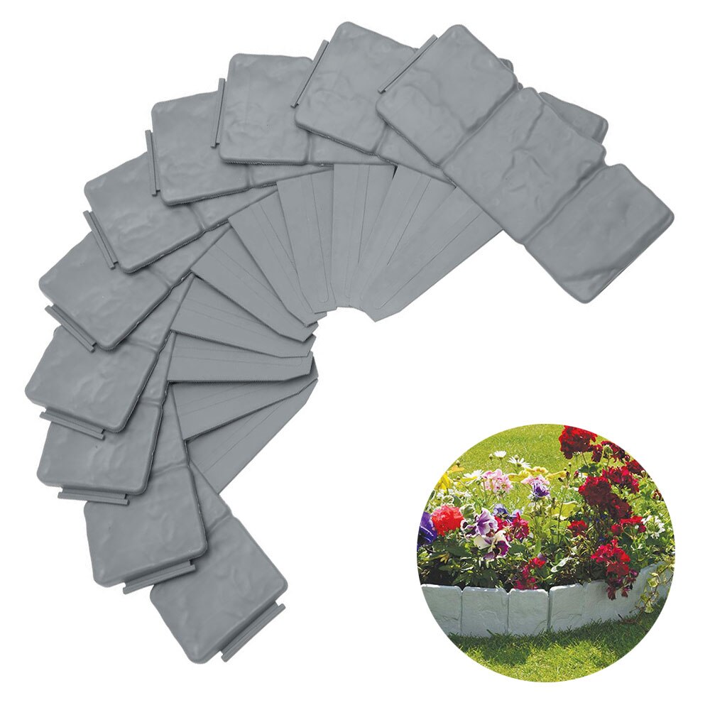 10Pcs Grey Garden Fence Edging Cobbled Stone Effect Plastic Lawn Edging Plant Border Decorations Flower Bed Border
