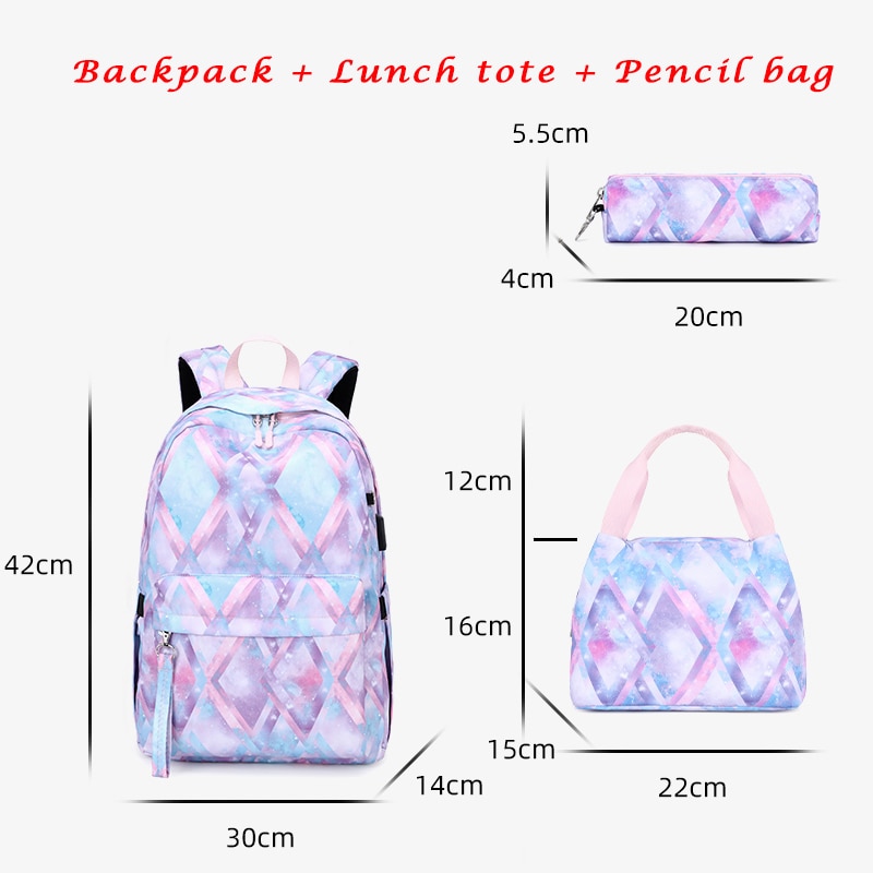 Funkin-mochilas escolares para adolescentes, niños y niñas, juego de Mochila de viaje con carga USB, bolsa de libros para estudiantes, Juego de 3 unids/set