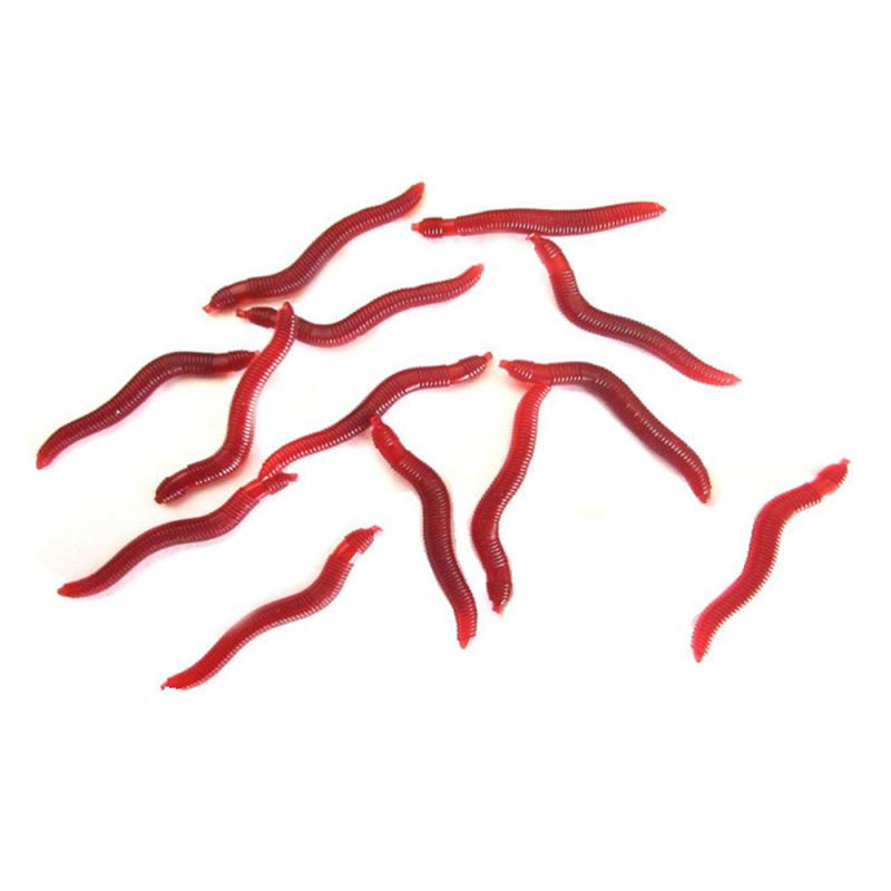 50PCS 4cm Worms Soft Baits Artificial Fishing Lure Lifelike Fishy Smell Red Soft Lures