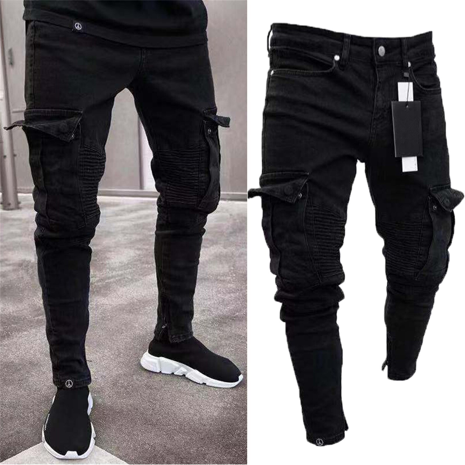 Goocheer Men's Long Pencil Pants Ripped Jeans Slim Spring Hole Thin Skinny Jeans Men Hiphop Trousers Clothes Clothing