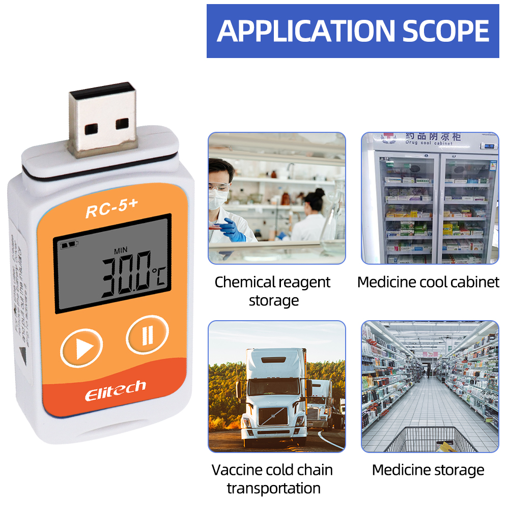 Elitech RC-5+ USB Data Logger - Genanvendelig PDF Temperatur Data Logger til Kølekæde