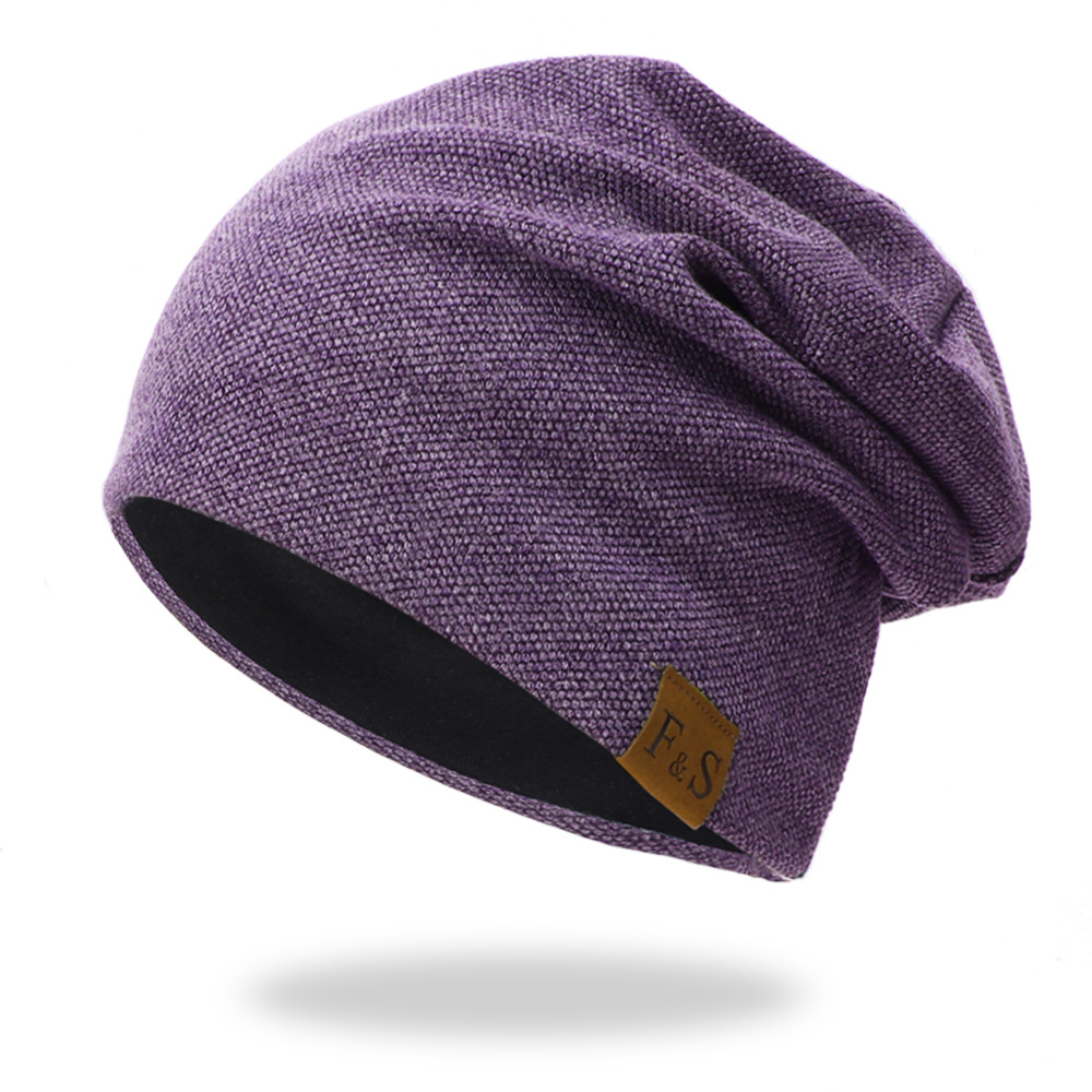 Gorro ligero informal térmico elástico de punto de algodón, gorro cálido para otoño y primavera, ropa deportiva: purple