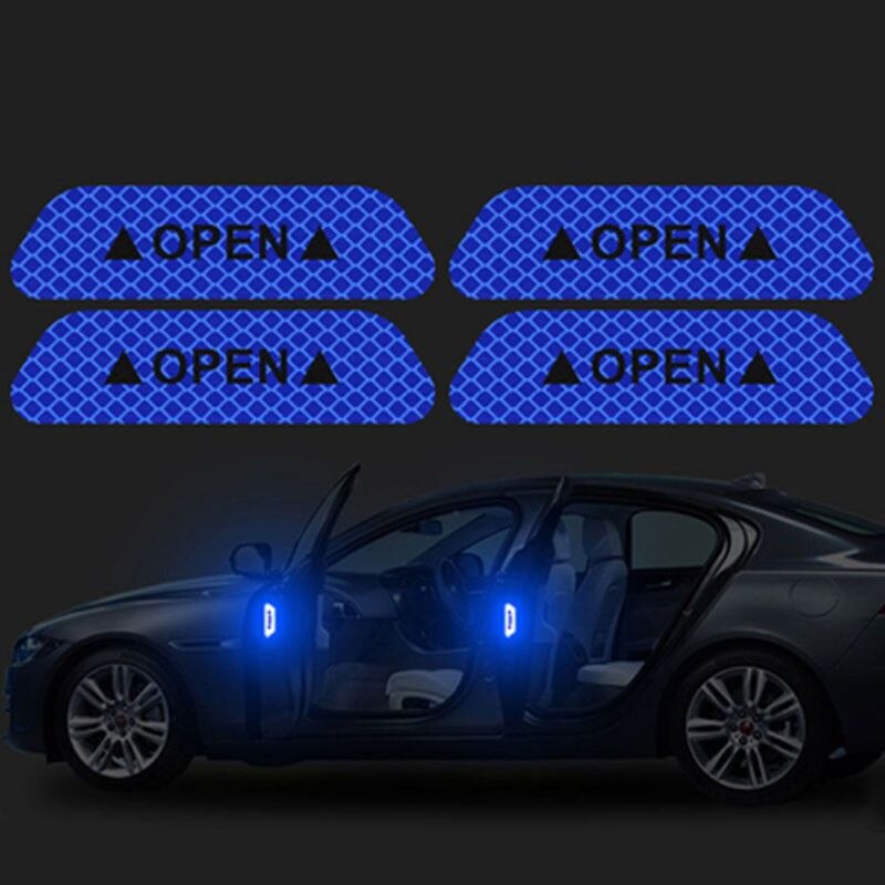 Auto Tür Öffnen Reflektierende Warnband markieren Nacht Sicherheit Aufkleber für BMW alle serie 1 2 3 4 5 6 7 X E F-serie E46 E90 F09: 4pcsA Blau