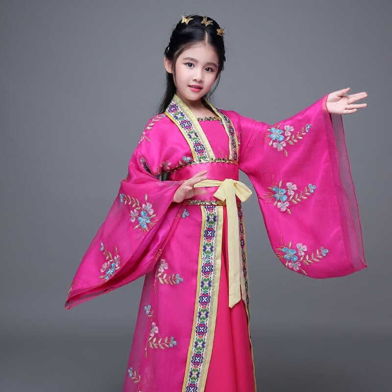 kinderen Geborduurde Kostuum van Tang-dynastie Koninklijke Prinses Fairy Tail Hanfu voor Meisjes Dans Kostuum