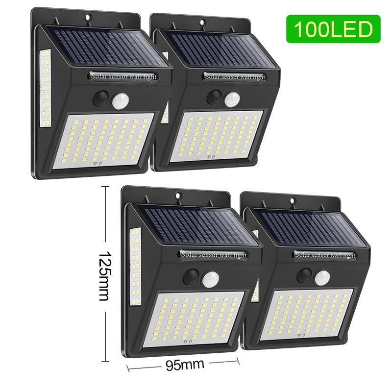 100LED Solar Wandlamp Automatische Inductie Super Heldere Wandlamp Indoor En Outdoor Huishoudelijke Driezijdige 140LED Straat Licht: 100 LEDs 4pack