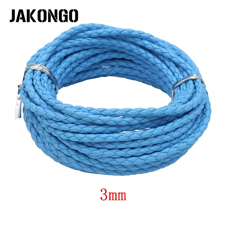 Jakongo 3mm rund flettet lædersnor til armbånd halskæde reb til smykkefremstilling diy tråd tilbehør 5m/ lot: Himmelblå