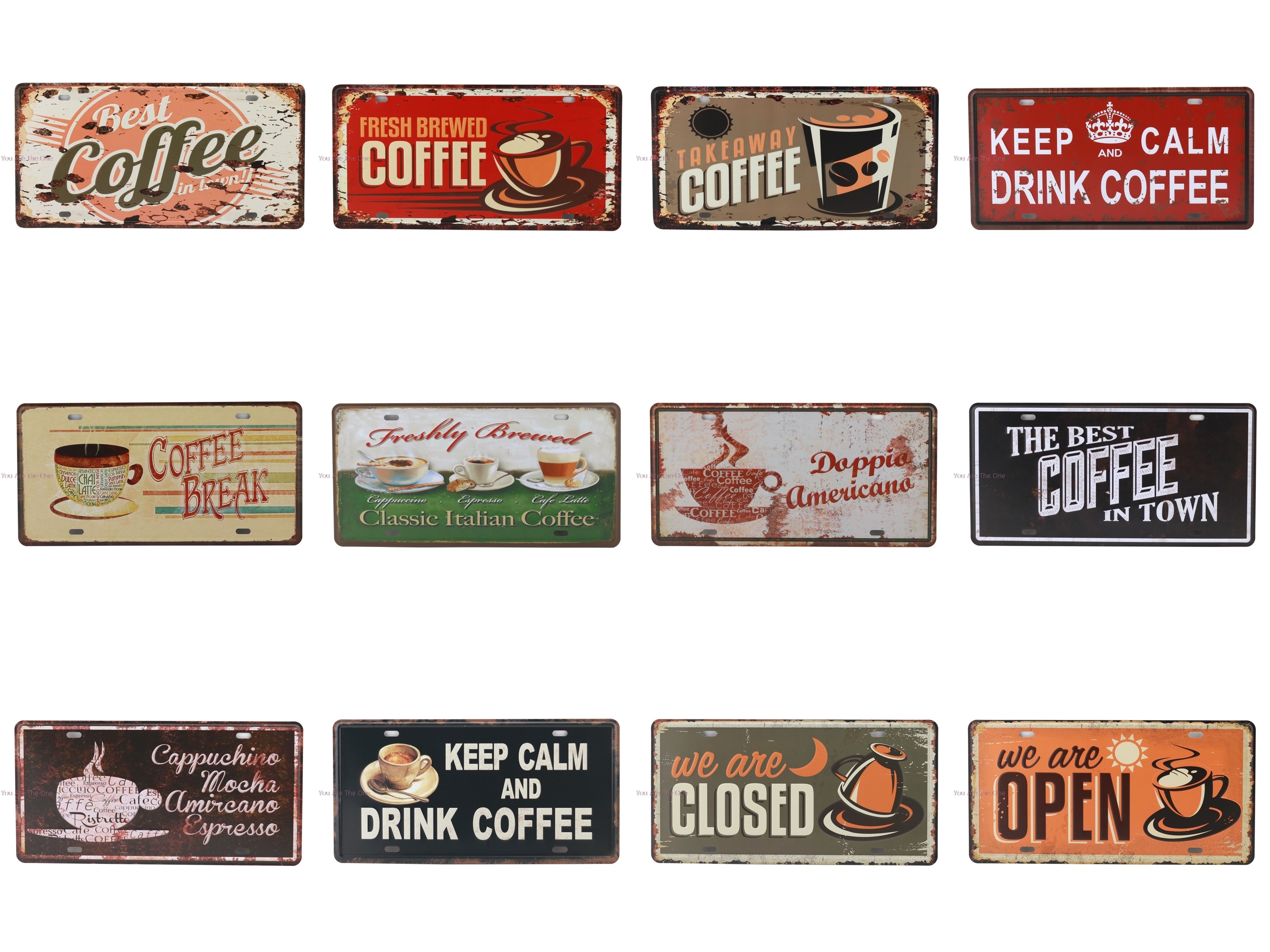 Fresh Brewed Coffee Menu Cafe Bar We are Open Closed Metal Tin Signs Iron Painting Home Plaque Wall Stickers Pub Cafe Shop