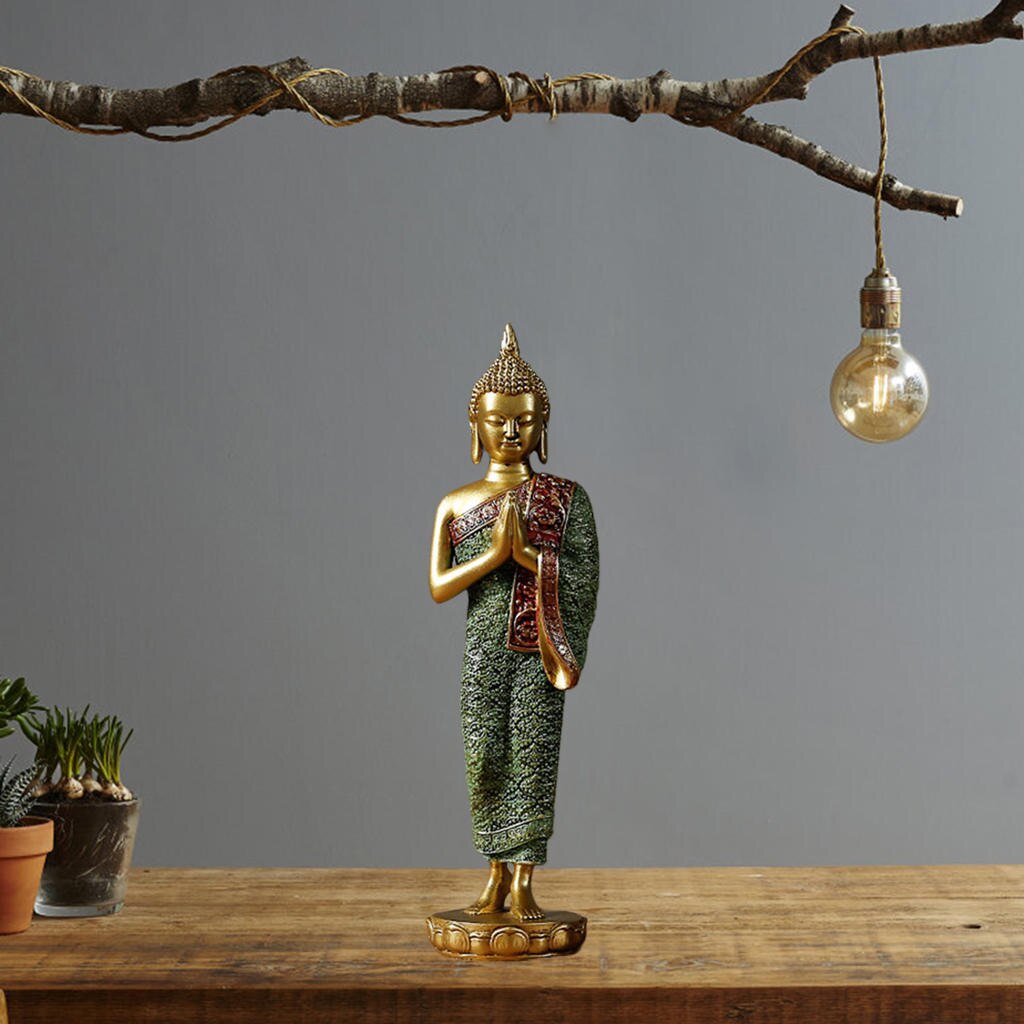 Resin Thai Sitting Buddha Asian Statue Chinese Feng Shui Sculpture Luck Wealth Sculpture Home Art Decor Collection: Gold Stand Pose B