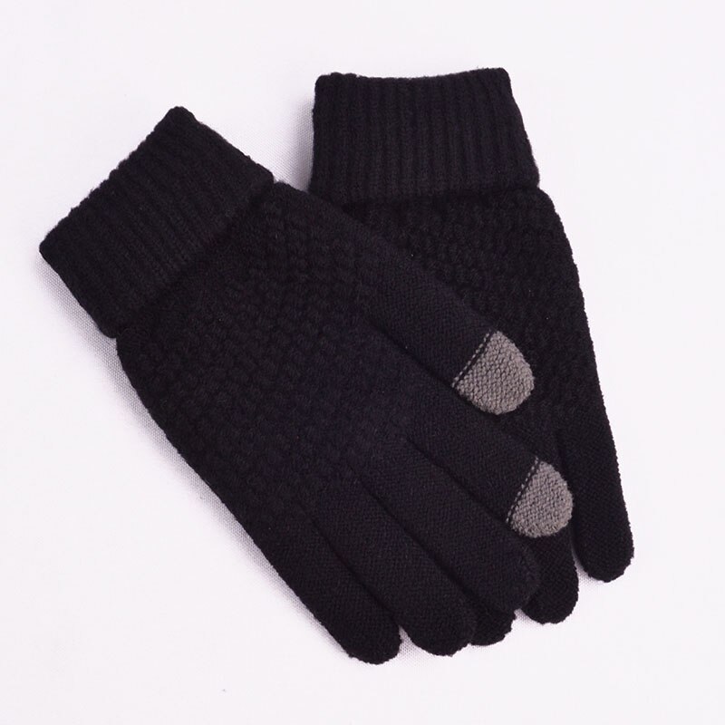 Kvinder mænd vinterhandsker uldstrikkede vanter unisex touch screen handsker varme damer helfinger stribe handske