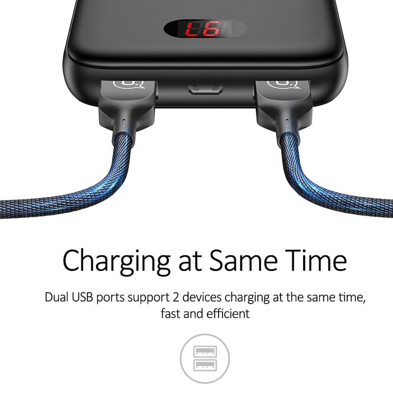 USAMS Power Bank for xiaomi mi iPhone Mini Pover Bank 10000mAh LED Display Powerbank External Battery Poverbank Fast charging