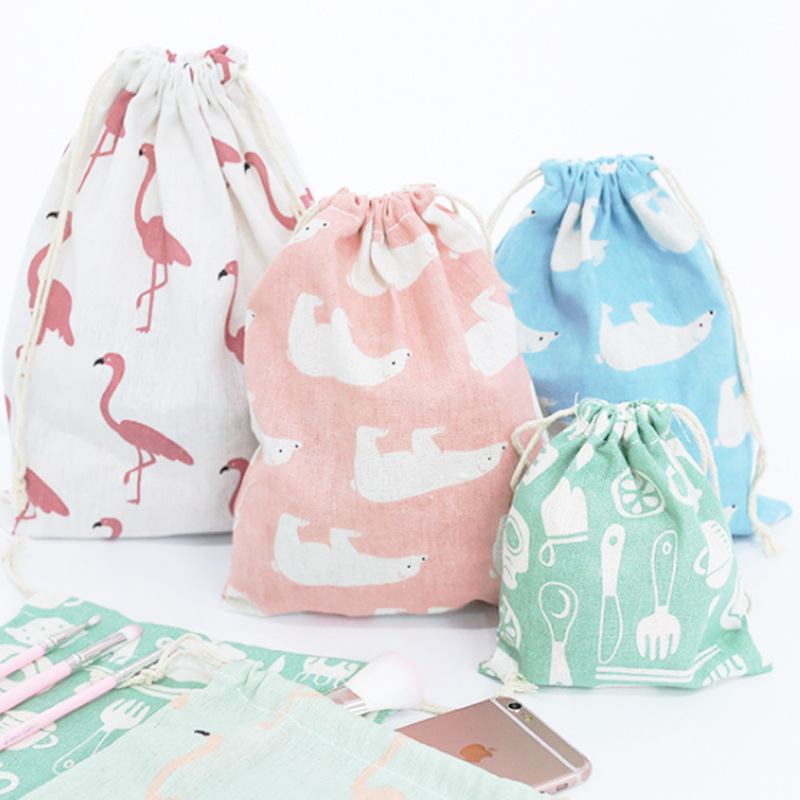 Mode Multifunctionele Draagbare Reizen Cosmetische Zak Katoen Trekkoord Student Doek Bag