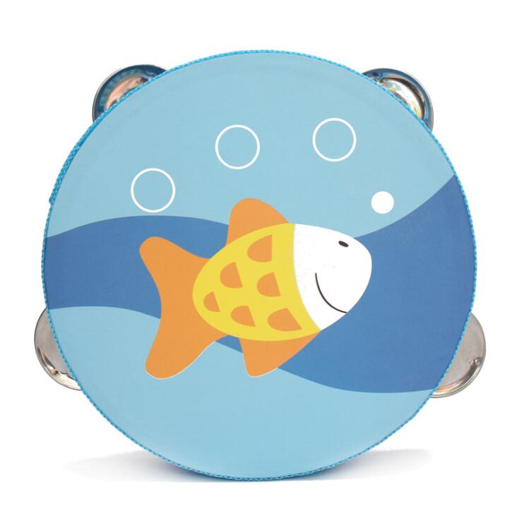 Pandereta de mano de madera con dibujos animados, 15cm, campana de mano de estilo libre, instrumento de percusión Musical para familiar, pandereta para niños: E