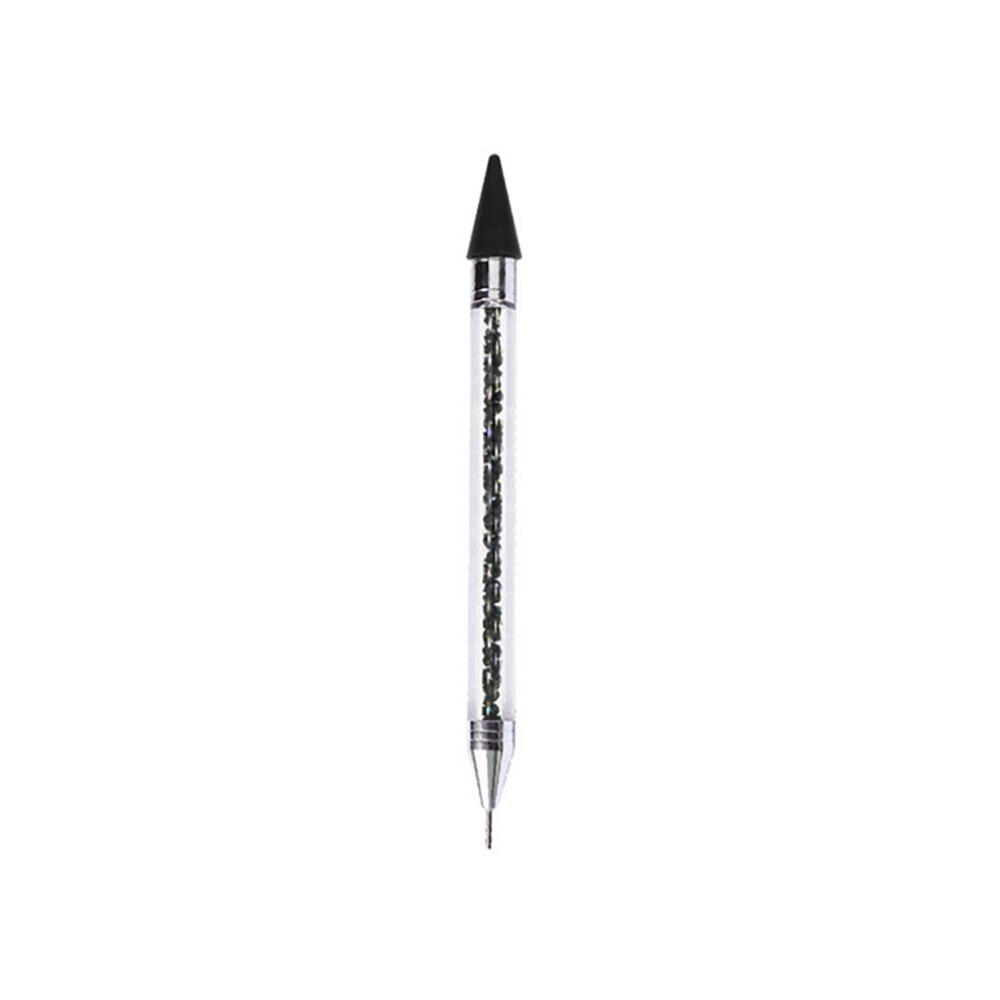 Double Head Nail Pen Kristal Kralen Handvat Strass Oorbellen Pick Krijt Manicure Nail Tool Diamant Schilderij Accessoires: black