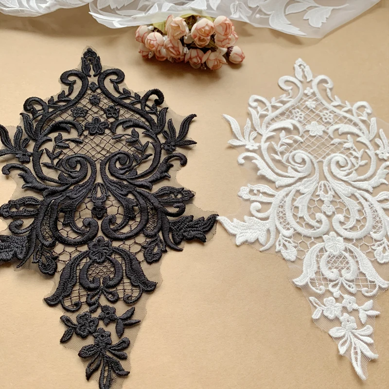 2 uds patrón de rejilla bordado encaje hoja flores parche hecho a mano DIY vestido de novia pecho espalda accesorios RS4163