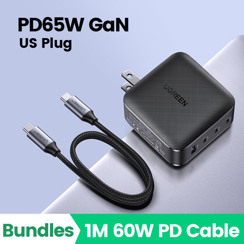 Ugreen PD 65W Ladegerät GaN USB Typ C Ladegerät für Apple MacBook Air iPad Pro Samsung Tablet Schnelle Ladegerät für Nintendo Schalter: US With 60W Cable