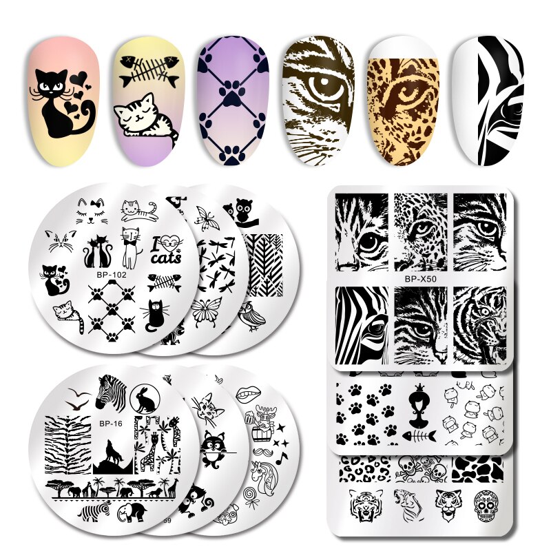 Geboren Mooie Dieren Thema Nail Stempelen Platen Stamp Plate Template Nail Art Kat Hond Luipaard Zebra Afbeelding Diy Diy