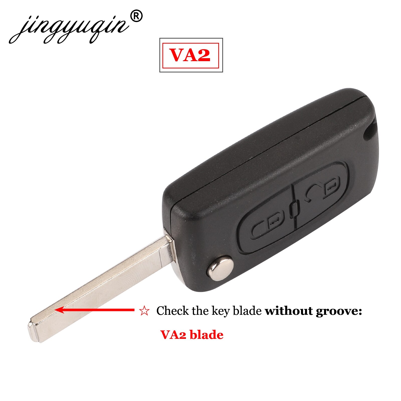 Jingyuqin 2 knapper flip sammenfoldelig nøglecase blank skal til peugeot 107 207 407 307 307s 308 407 607 807 va2/ hca  ce0523 ce0536