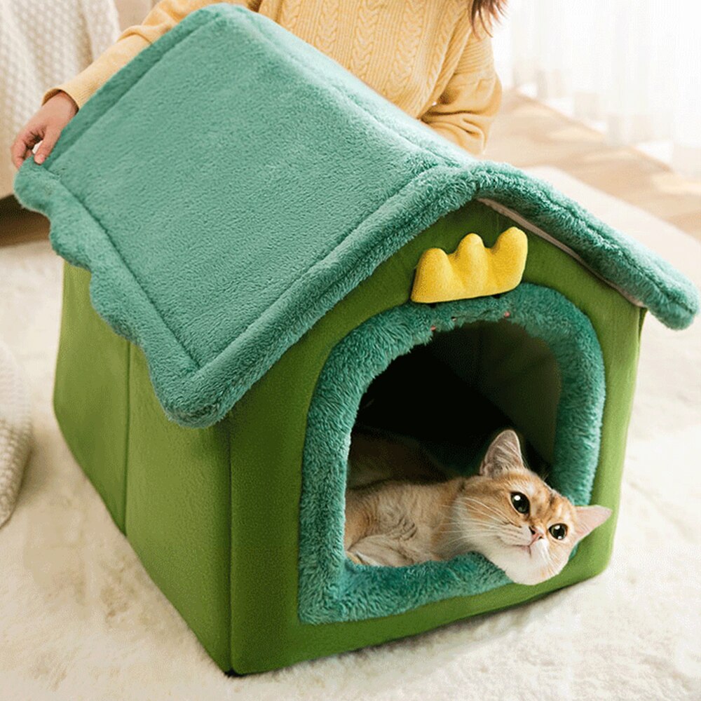 Foldable Pet Cat House Indoor Warm Kennel Pet Cat Cave Nest Washable Removable Mat Cozy Sleeping Bed Pet Supplies