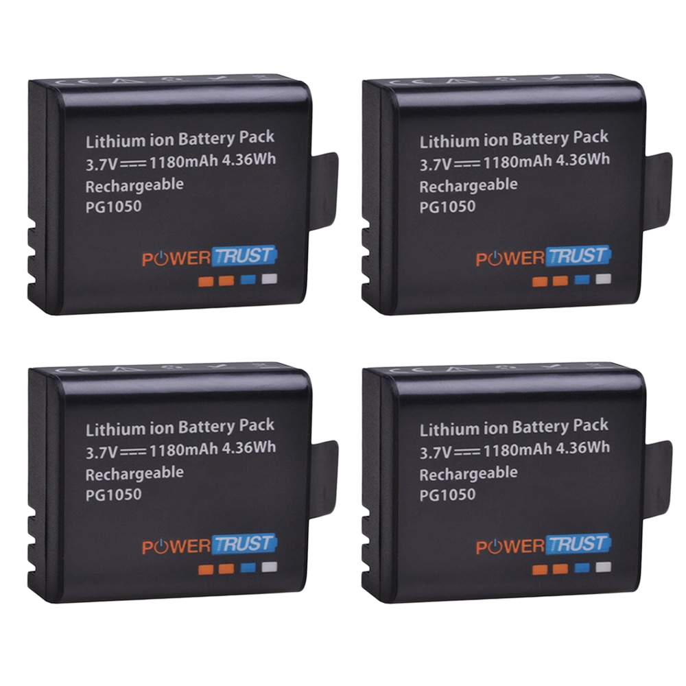 Powertrust 4x PG1050 Batterij 1180Mah Oplaadbare Batterij Voor Sjcam SJ4000 Sj4000 SJ5000X Voor Eken H9 H9R H8R H8 Action camera
