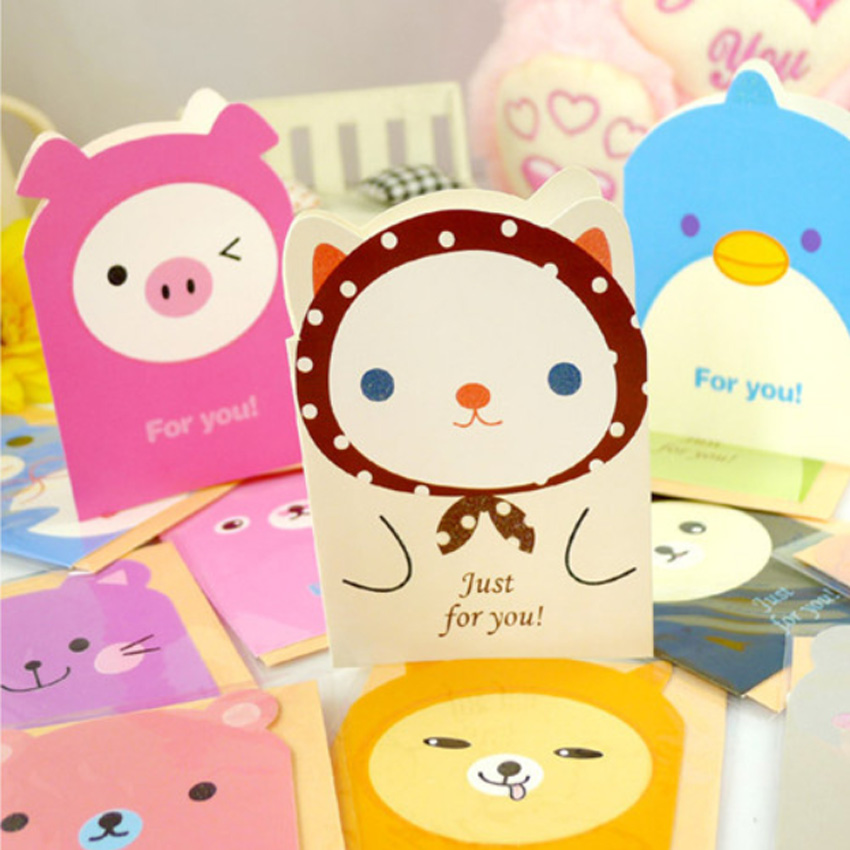 10Pcs/lot Cute animal cartoon Mini Card party invitation Greeting Card Birthday Message Cards