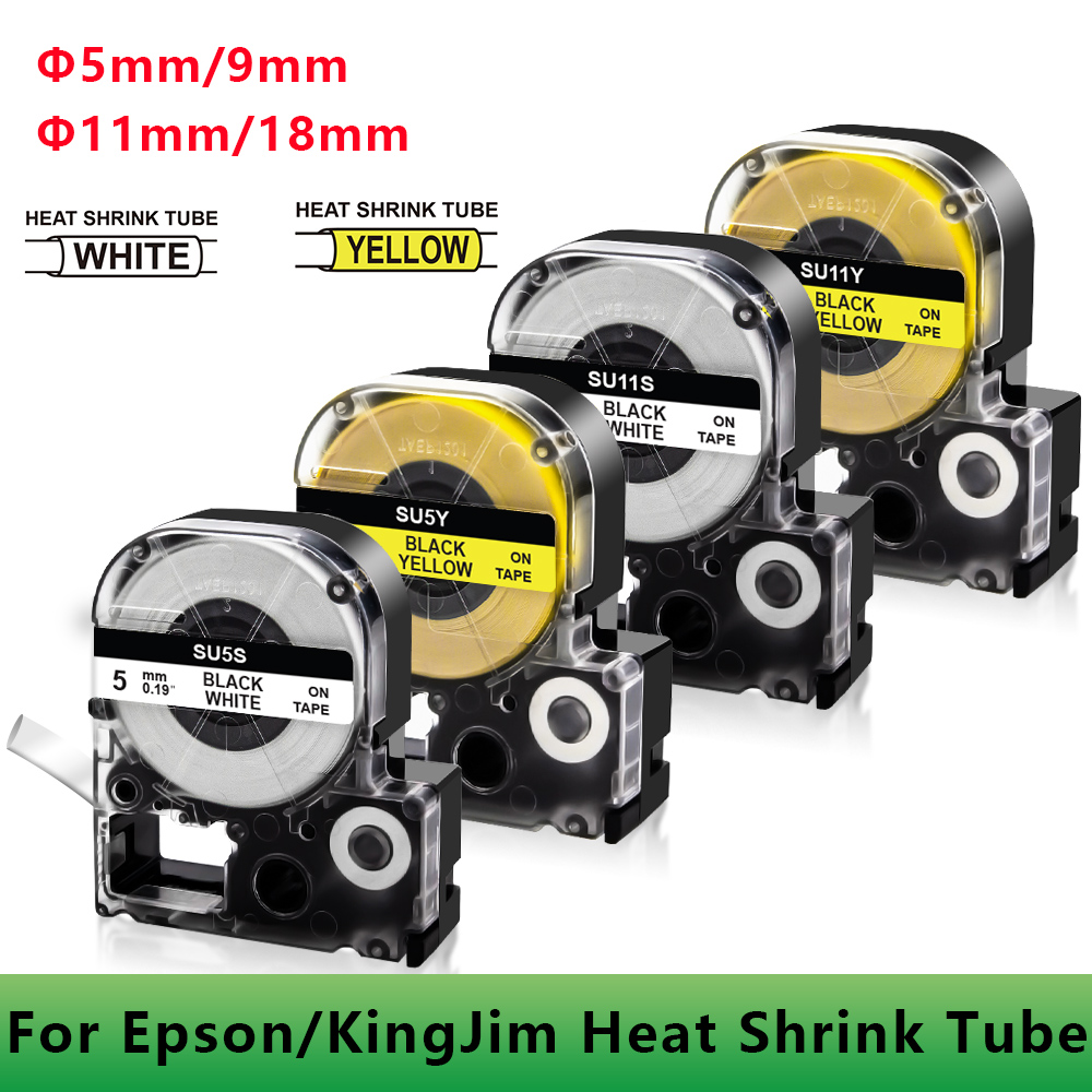 Ecowell LK-4WBA5/LK-4YBA5 Φ5mm/9mm Φ11mm/18mm Weiß Etikett Kompatibel für Epson KingJim SU5S SU5Y SU11S SU11Y Schrumpf Rohre