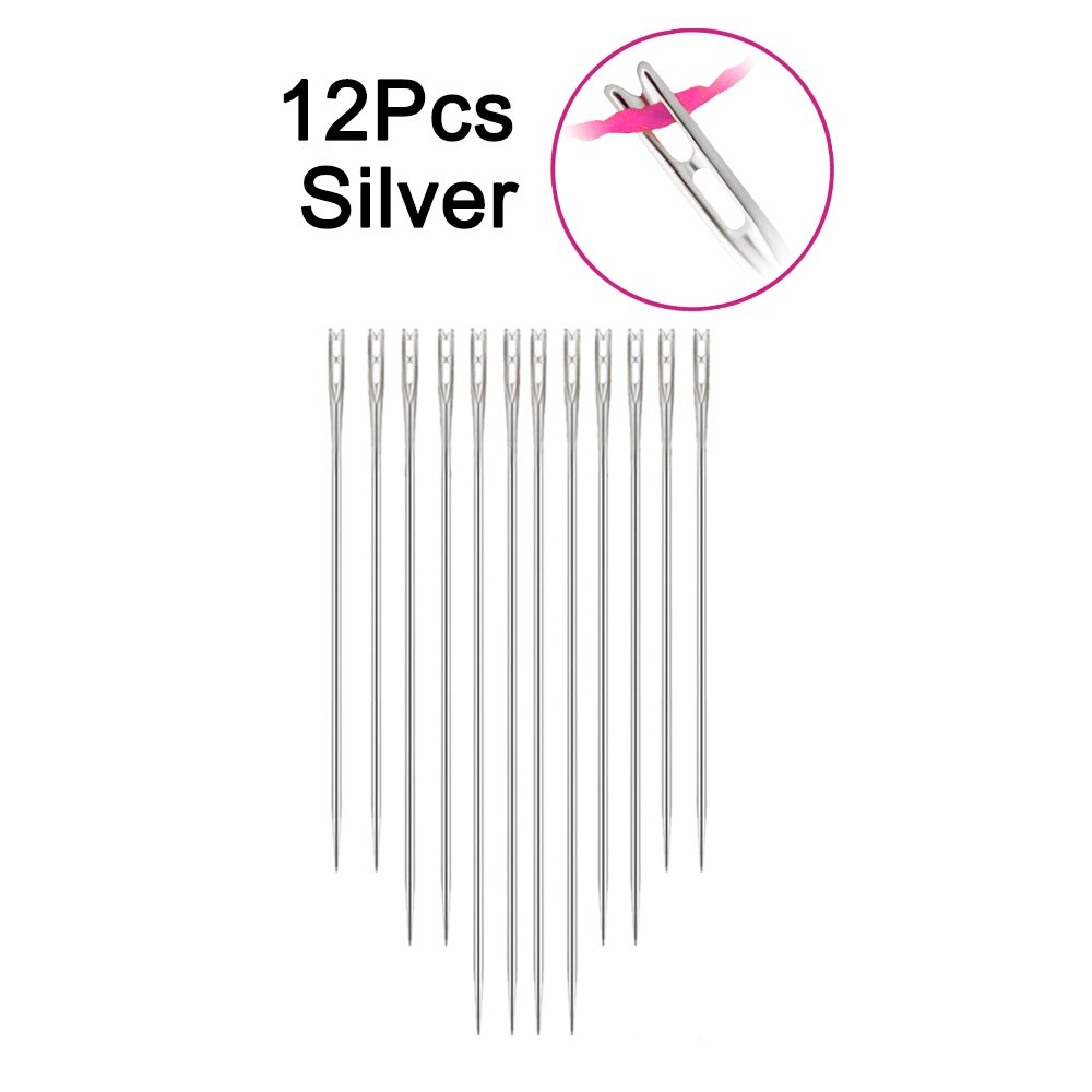 12Pcs/set Elderly Stainless Steel Needle-side Hole Blind Needle Household Sewing Hand Sewing Needles Threading Apparel Sewing: Silver B