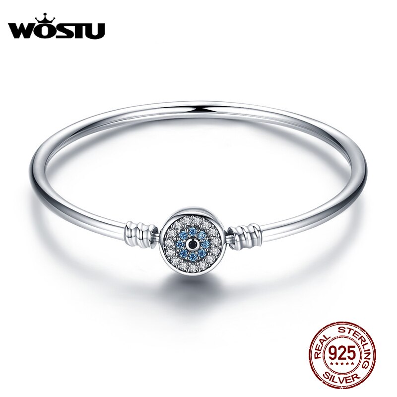 WOSTU 100% 925 Sterling Silver The Eye Of Samsara Bangle For Women Fit DIY Charm Bracelets Jewelry CQB012