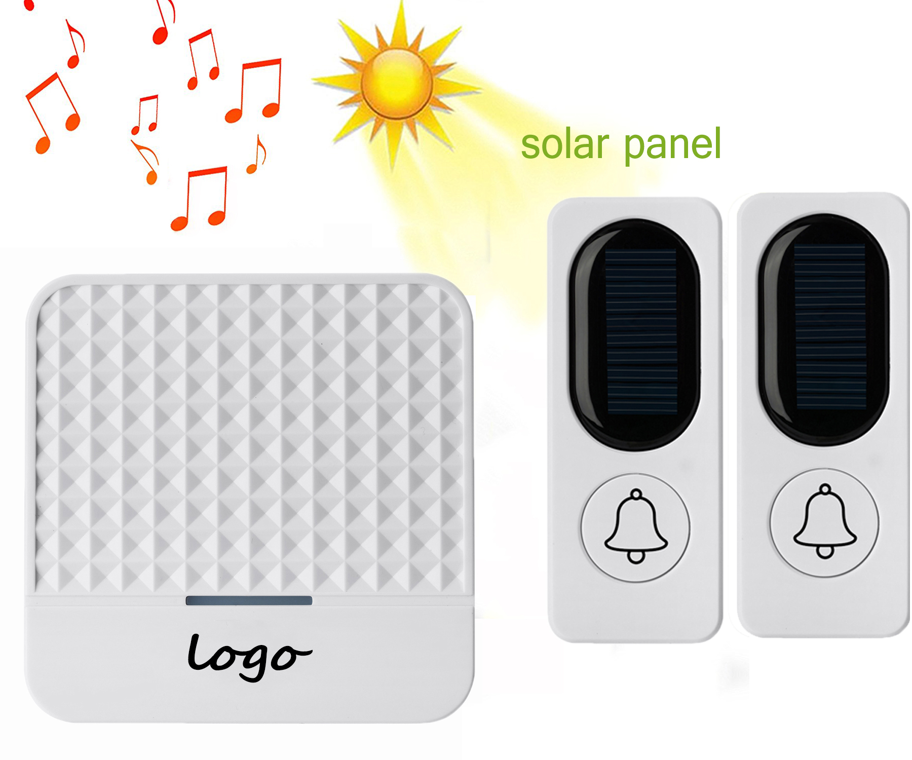 300M Intelligent Wireless Door Bell Solar Wireless Doorbell Low Power Home IP65 Waterproof Door Bell Chime Outdoor Doorbells: 2 Transmitter White / US