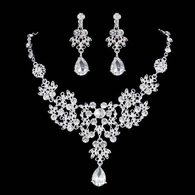 Crystal Wedding Bridal Sieraden Sets Vrouwen Tiara Kronen Bruid Earring Ketting Bruiloft Sieraden Accessoires