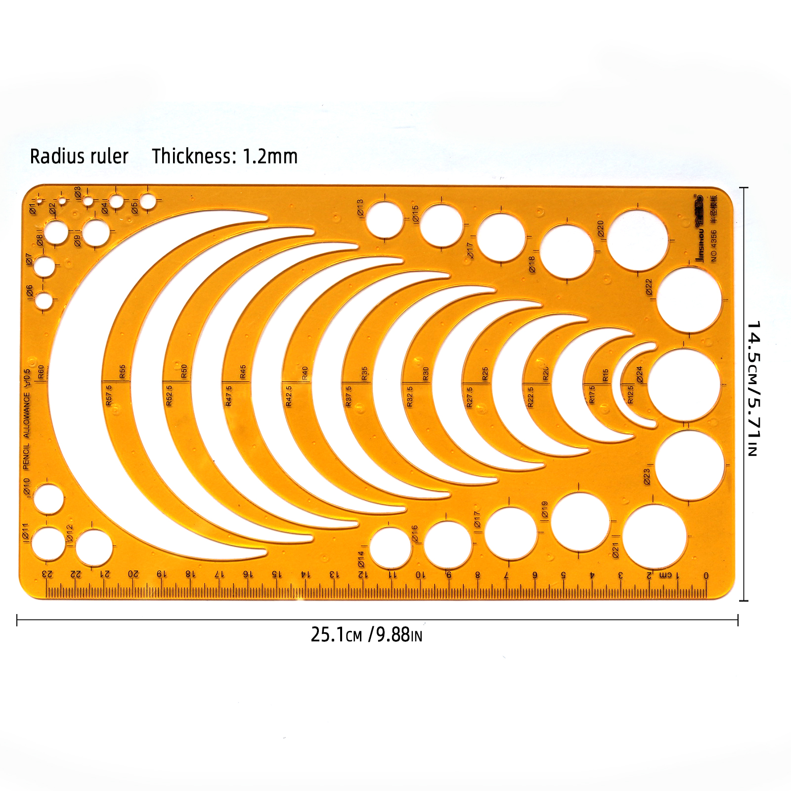 Circular oval ruler durable K Resin drawing furniture architect template drafting ruler template measuring ruler: Burgundy