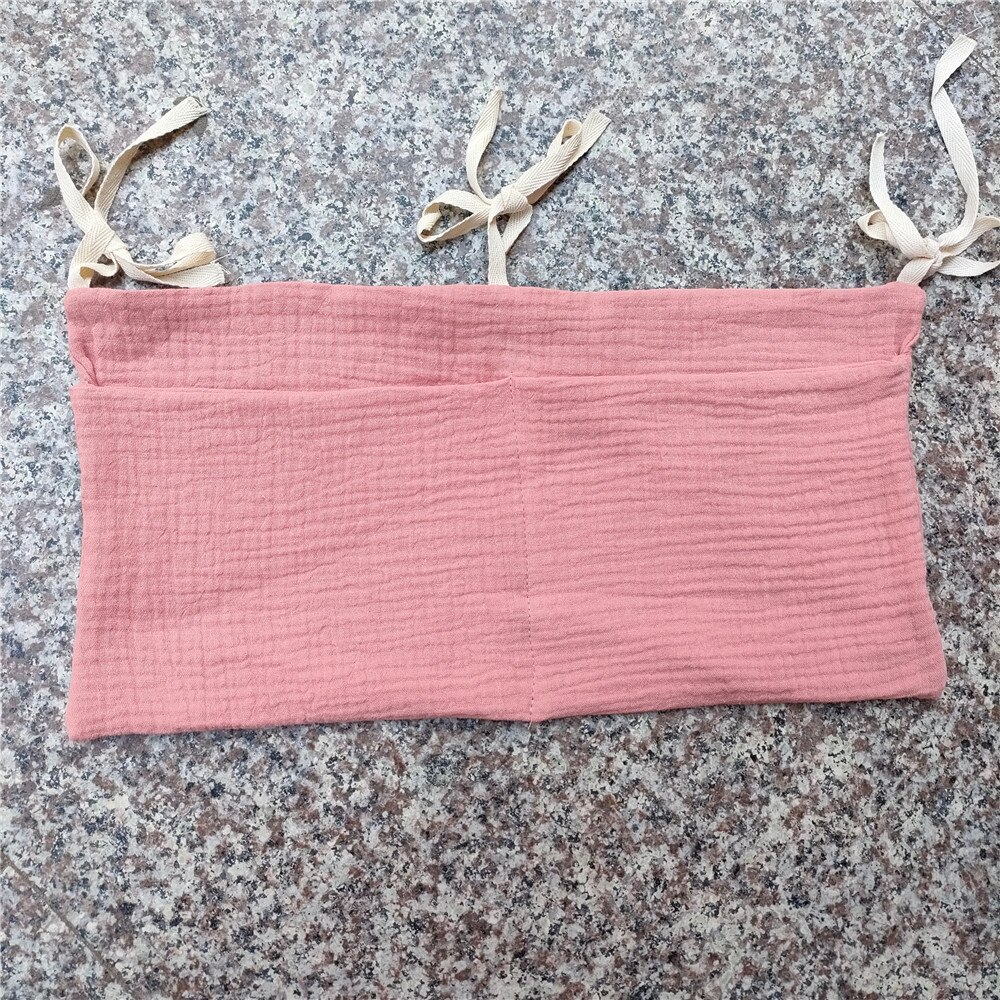 Sac de rangement multifonctionnel pour berceau, sac suspendu en tissu de gaze de coton, sac à roulettes en treillis, bouteille Moar, poche de rangement de jouets pour berceau: 3